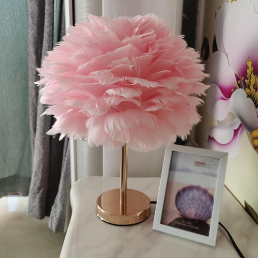 Feathers Lamp Feathers Lamps for Bedrooms Led Desk Lamps for Bedroom with Plug, for Bedroom and Dinning Room, Led Desk Lamps for Bedroom Hand Woven Feathers(Color:Pink,Size:Europe)