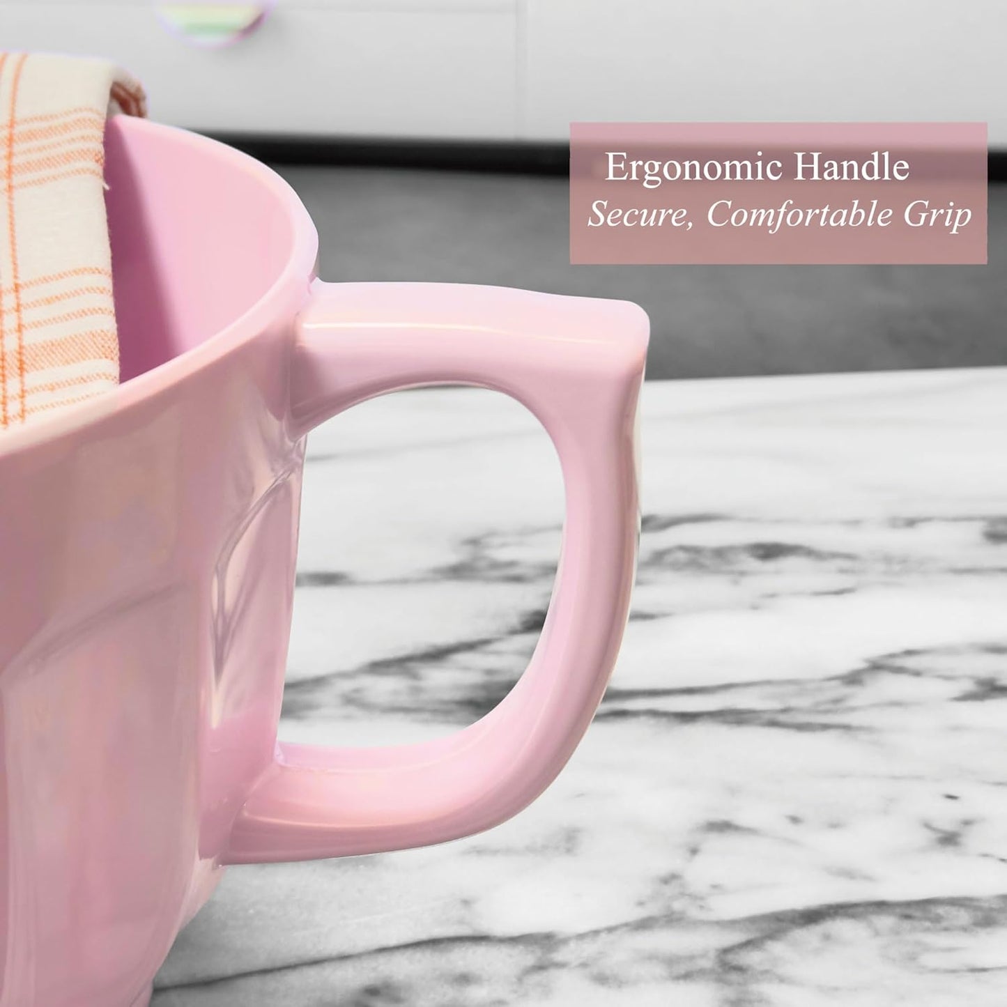 UP 4.3 Quart Latte Style Melamine Batter Bowl with Pour Spout and Handle, Professional Mixing Bowl with Non-Slip Base, Ideal for Pancake and Cake Batter, 11.5 x 8.75 Inch, Pink