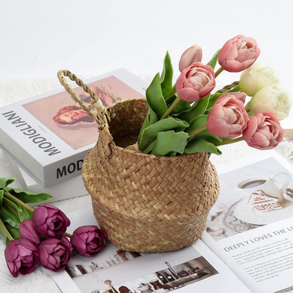 DILATATA 6 Pcs Artificial Tulips Flowers Pink Real Touch Fake Latex Tulips Flowers for Mother's Day 14" Faux Tulips Faux Flowers for Vase Centerpieces Home Wedding Bouquet