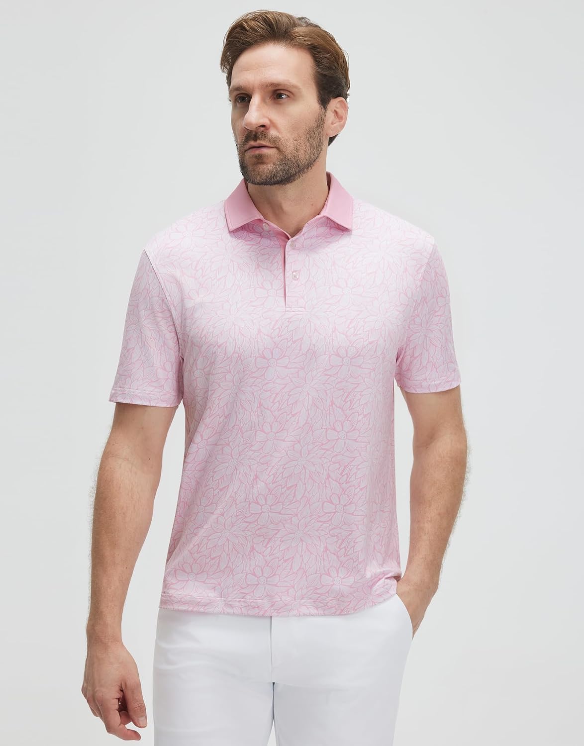 M MAELREG Golf Shirts for Men Short Sleeve Print Patterns Moisture Wicking Performance Lightweight Collared Mens Polo Shirts