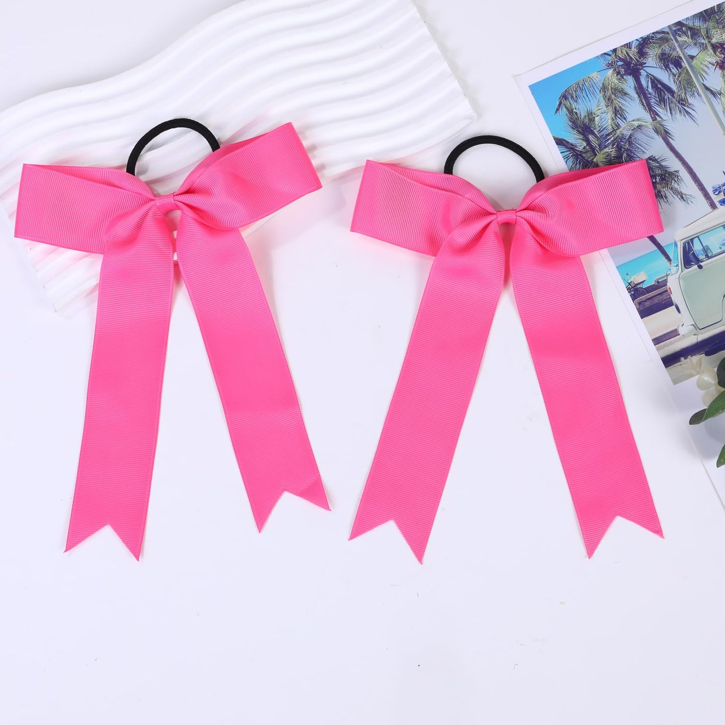 30 PCS College Style Cheer Bows Collegiate Long Tail Skinny Cheer Bow Elastic Hair Tie Bows for Teens Girls Softball Competition Sports Cheerleaders (Pink)