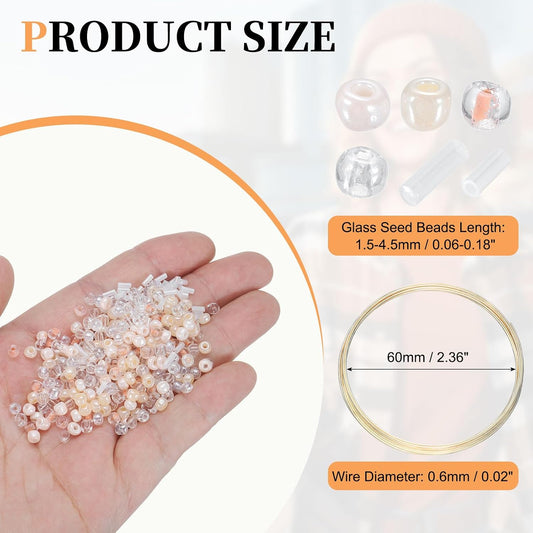 uxcell 1Set Glass Seed Beads, 1.5-4.5mm Small Embroidery Bugle Beads Assorted Tube Bead Loose Kit for Jewelry Making DIY Craft Beading Bracelets Necklace Earring (Peach)