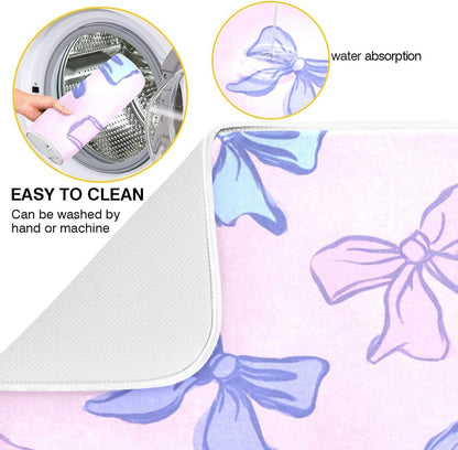 Bows Light Pink Blue Dish Drying Mat Absorbent Dishes Drainer Rack Mats Microfiber Reversible Dish Drying Pad Fast Dry Kitchen Accessories 16x18in For Kitchen Counter