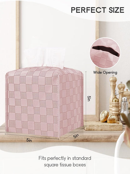 Tissue Box Cover, Tissue Box Holder Square, Tissue Holders Decorative Organizer for Home Decor, Tabletop and Car, 5"X5"X5" (Pink)
