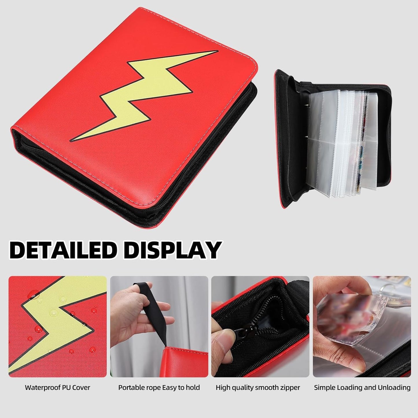 Collectible Trading Card Albums,4 Pocket Card Binder, 400 Double Sided Pocket PU Premium Zip Trading Collection Binderwith 50 Removable Sleeves, Card Folder forTCG, Sports Cards (Pink White)