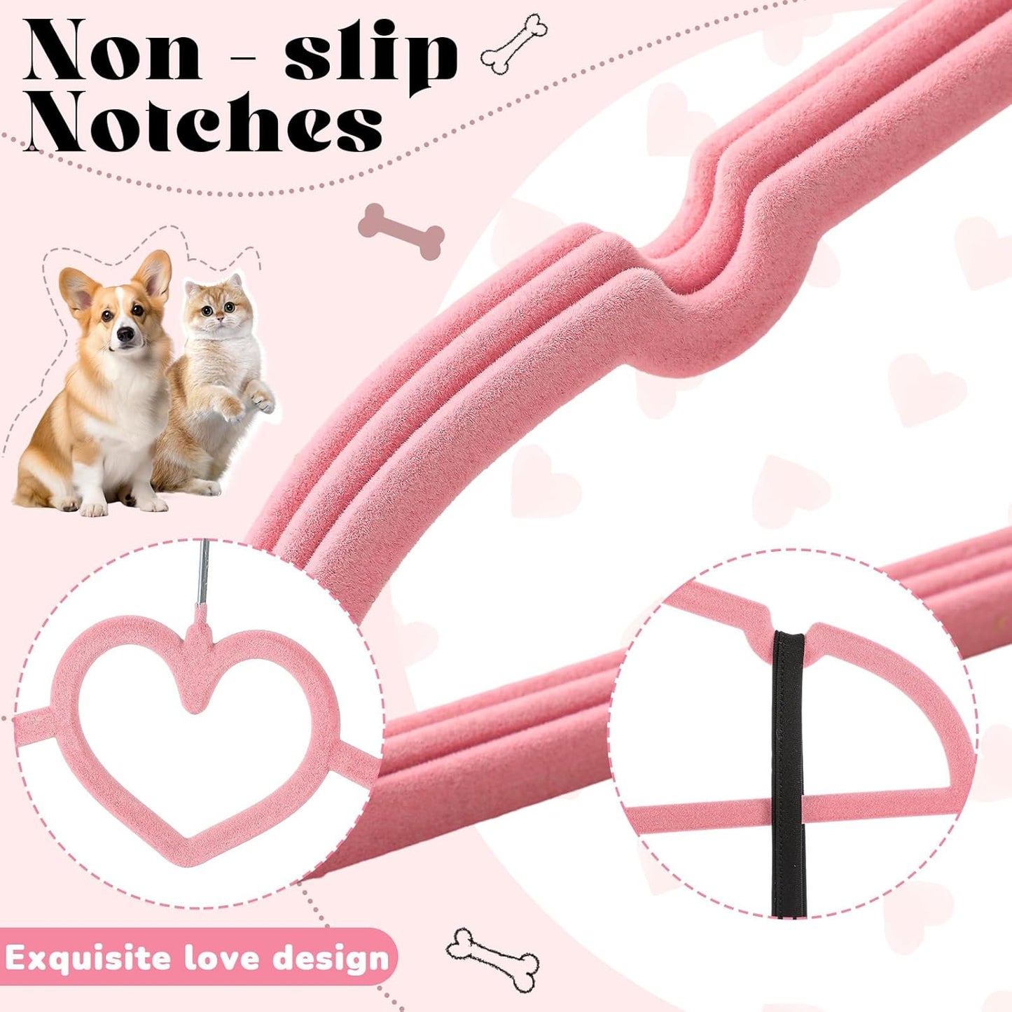 24 Pcs Pink Dog Clothes Hangers 13'' Non-Slip & 360° Swivel Pink Velvet Pet Hangers for Dogs and Cats Rustproof Metal Hooks, Space-Saving for Home Storage & Grooming Salons