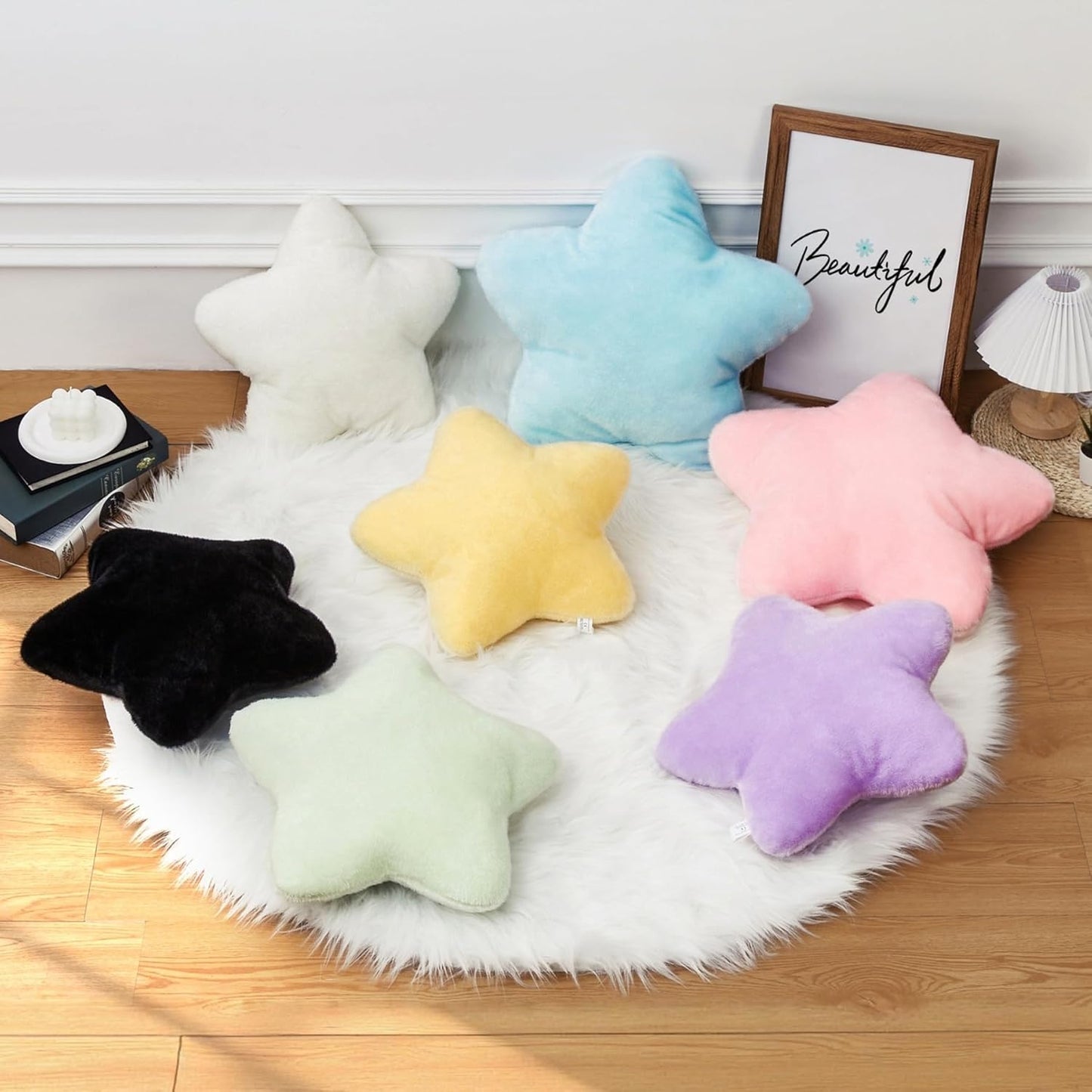 19 Inch Large Star Shaped Pillow Cute Pink Decorative Throw Pillows for Couch Bed Sofa, Aesthetic Soft Faux Fur Floor Cushions for Living Room Bedroom Decor (Pink, 19" x 19")