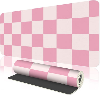 BLESWIN Large Desk Mat with PU Leather 35.4" x 15.7", Non-Slip Office Desk Pad, Waterproof Desk Writing Pad for Office and Home (Pink Plaid, 35.4 x 15.7 in)