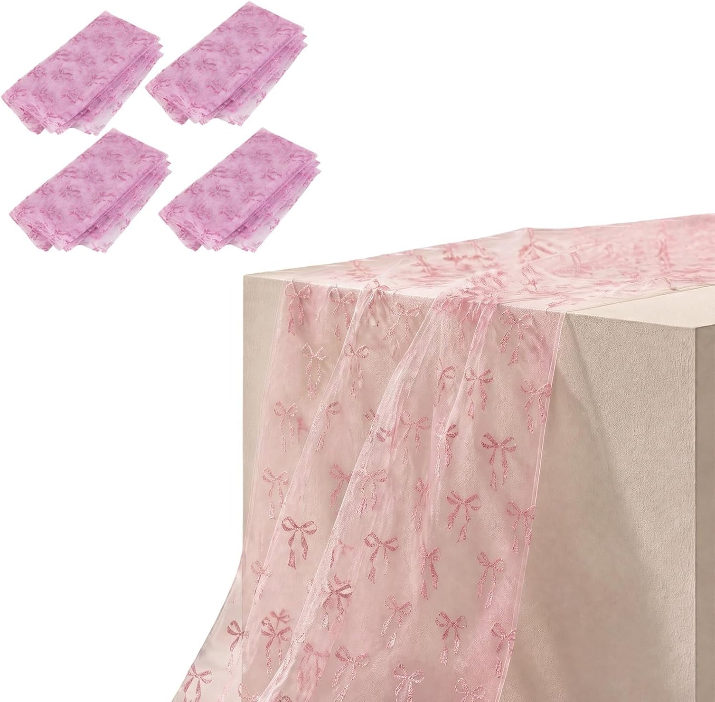 4 Pack Pink Butterfly Table Runner 29.5 x 71 Inches, 3D Hot-Stamped Iridescent Tulle Table Decor, Sheer Lace Fabric Overlay for Wedding, Baby Shower, Girl Birthday Party, Bridal Shower DIY Decorations