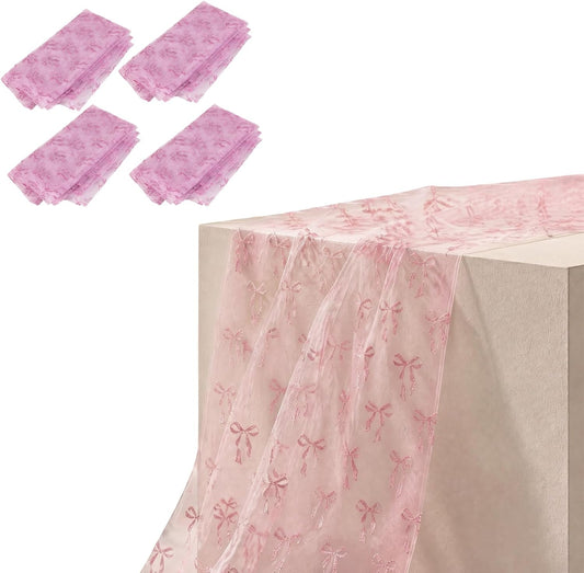 4 Pack Pink Butterfly Table Runner 29.5 x 71 Inches, 3D Hot-Stamped Iridescent Tulle Table Decor, Sheer Lace Fabric Overlay for Wedding, Baby Shower, Girl Birthday Party, Bridal Shower DIY Decorations