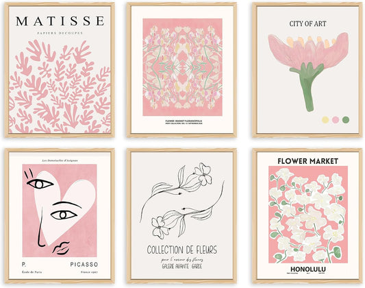 QIAOMICS Pink Flower Market Wall Art Prints,Cute Matisse Wall Decor Aesthetic,Colorful Exhibition Posters Wall Decor Posters for Bedroom,Dorm (8"×10" Unframed)