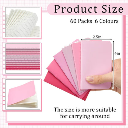 Outus 36 Pcs Pocket Notebook Mini Journal 2.5" x 4" Kraft Paper Mini Notepad Bulk Softcover Pocket Notepad Memo Diary Subject Notebooks for Student Travel School (Pink,Blank Cover)