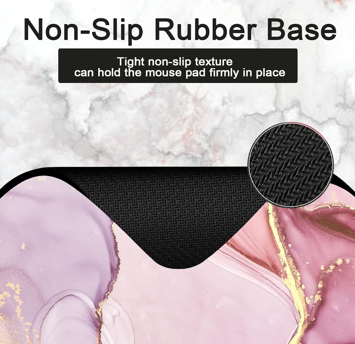 Premium Square Waterproof Mouse Pad - Non-Slip Rubber Base, 9x9 inches (Pink Marble)