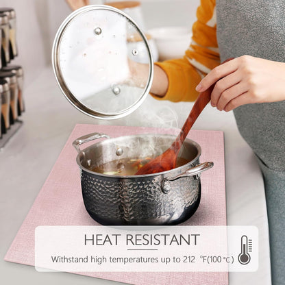 Faux Leather Placemats Set of 6 Washable PU Table mats for Kitchen Table - Heat Resistant, Waterproof, Easy Clean, Anti Slip 11.8" x 17" (Pink-6 Pack)