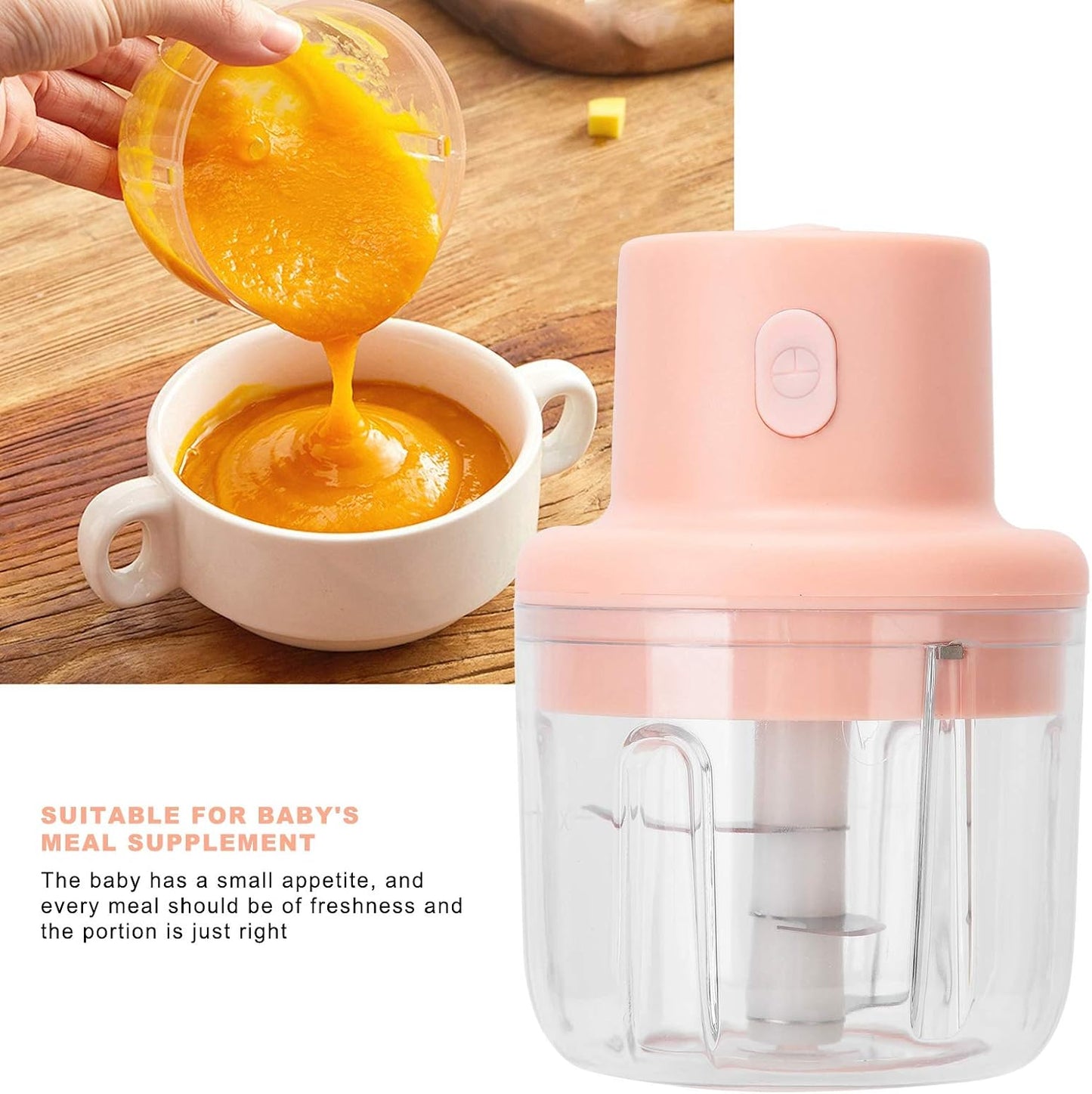 250ml Pink Electric Food Chopper, Mini Kitchen Shredder with Meat Grinder, Ideal Baby's Meal Supplement Processor for Onion, Ginger, Garlic, and Chili