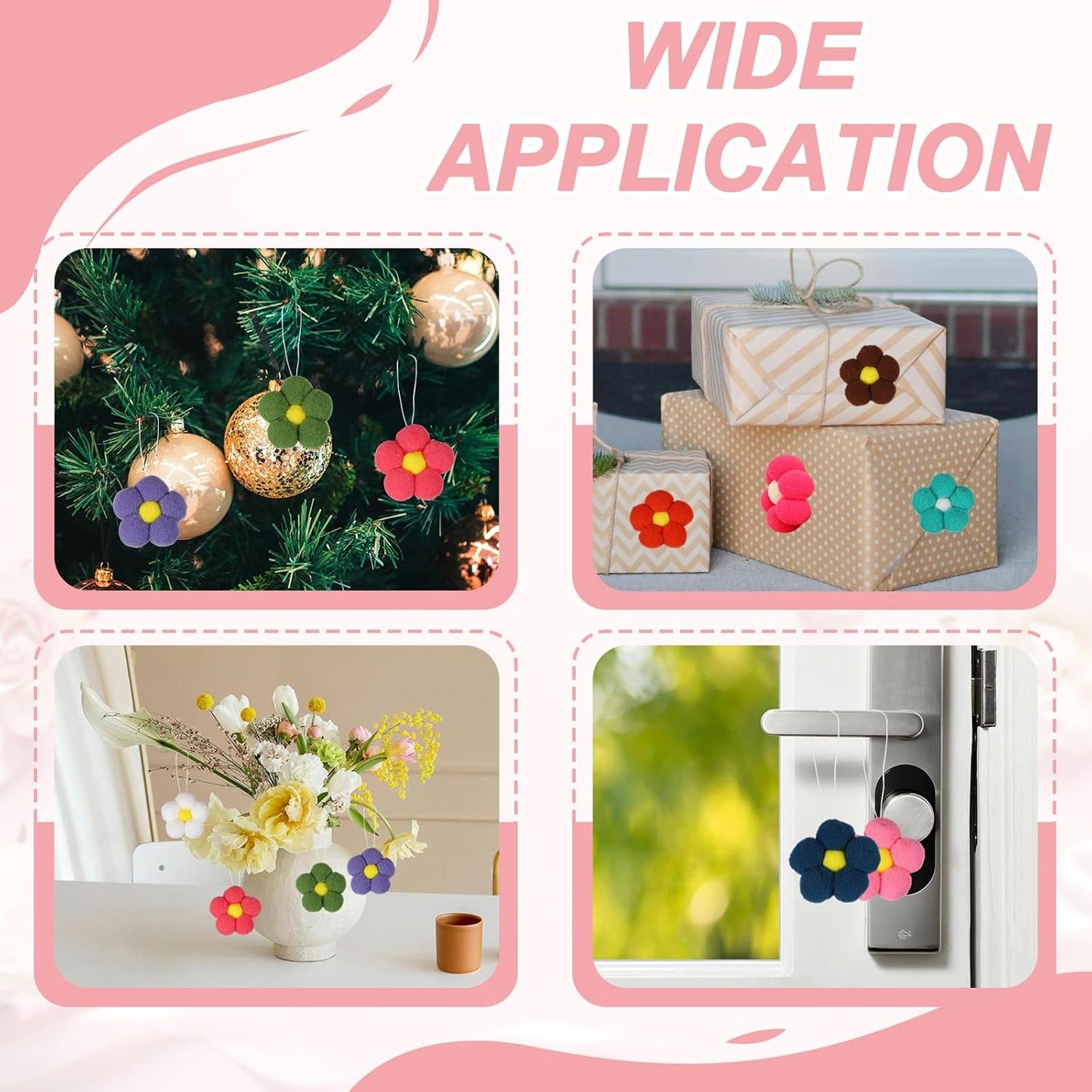 uxcell 10 Pcs Craft Felt Flowers, Spring Tree Ornament Decor Fabric Flower Embellishments Felt Hanging Ornaments for Home Party Door Wall Decoration Arts Crafts Supplies, Peach