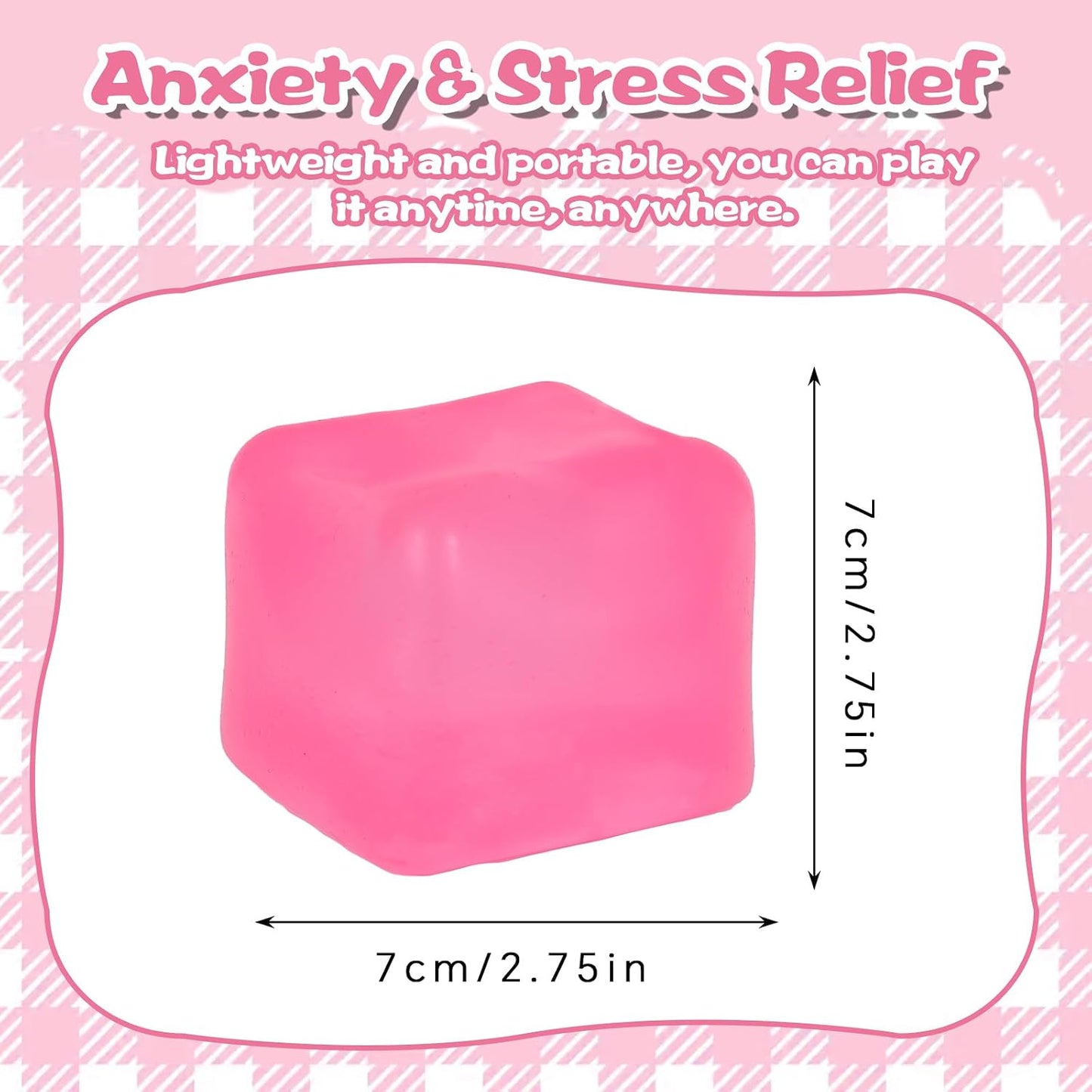 Jumbo 7cm/2.75in Ice Cube Squishy Squeeze Toy – Slow Rising Sensory Fidget Block for Kids Ages 3+ & Adults | Soft BPA-Free Desk Toy for Classroom, Office & Party Favors(Pink)