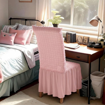 Moukeren 1 Pcs Pink Dorm Room Stretch Slipcovers Chair Cover with Skirt Super Fit Chair Seat Protector Cover for Dorm, Dining Room, Hotel, Ceremony