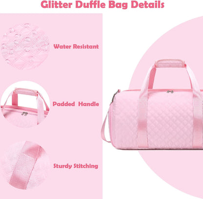 Pink Ballet Bags for Girls, Dance Duffle Bags with Wet & Shoe Compartments for Women, Overnight Travel Bags with Trolley Sleeve for Party Sleepover Bags