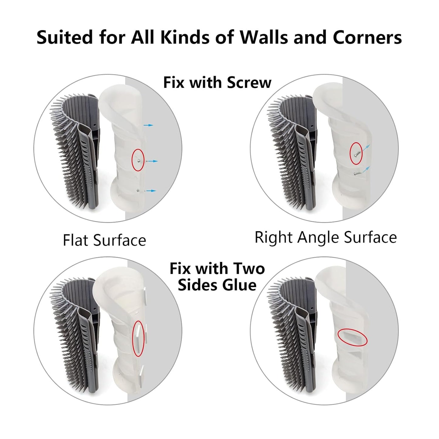 Miwoowim Cat Self Groomer, Extended (6.1"), 2 Pack, Pink, Wall Corner Self Grooming Brush for Indoor Cats, Kitten, Long Short Fur, Massage Comb