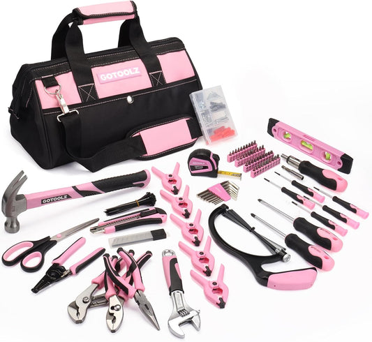 269-Piece Home Tool Set, General Household Repairing Tool Kit with Storage Bag, Basic Hand Tool Kit Set for Home Maintenance, DIY and Crafts(Pink)