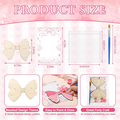 Saypacck 24 Pcs Pink Bow Party Favors Wooden Painting Craft Kits Birthday Party Supplies with Organza Bag for Goodie Bags Fillers Adult Thank You Gifts
