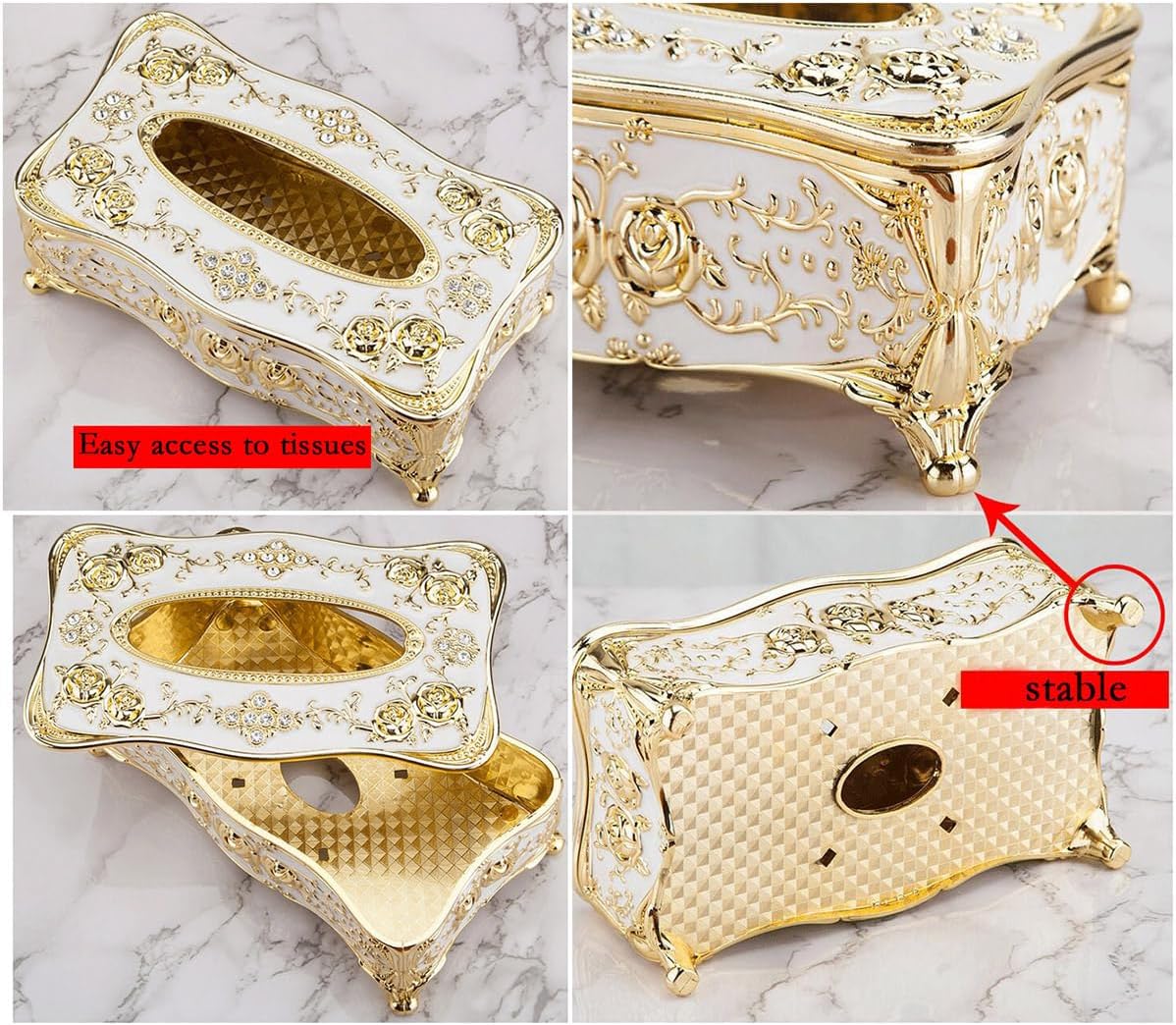 European Luxury Tissue Box Holder,Bling Rose Rhinestone Rectangle Tissue Box Cover,Decorative Tissue Box Holders (Gold & Pink)