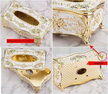 European Luxury Tissue Box Holder,Bling Rose Rhinestone Rectangle Tissue Box Cover,Decorative Tissue Box Holders (Gold & Pink)