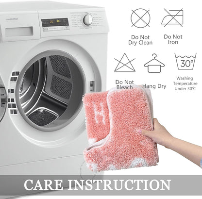 Fun Toilet Rug U Shaped Toilet Mat Cute Bathroom Rugs 24x20 Non Slip Washable Pink Bath Mat Water Absorbent Funny Bathroom Decor Pink and White Toilet Rug