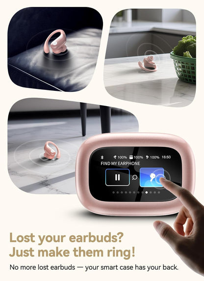 jaddsa Wireless Earbuds, 2026 ENC Noise Cancelling Ear Buds with Smart Touchscreen, Bluetooth 5.4 Headphones, Bass Stereo Sound Over-Ear Earbuds, 5 EQ Modes for Sports/Travel/Gym- Rose Gold