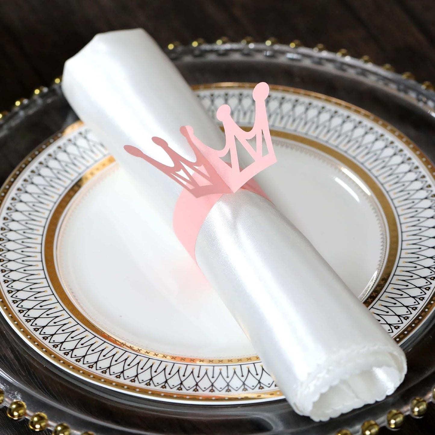 50pcs Napkins Rings Bulk, Pink Tiara Napkin Holder Crown Buckles for Table Decorations, Christmas,Wedding, Dinner,Party, DIY Decor (Pink, 1.7inch)