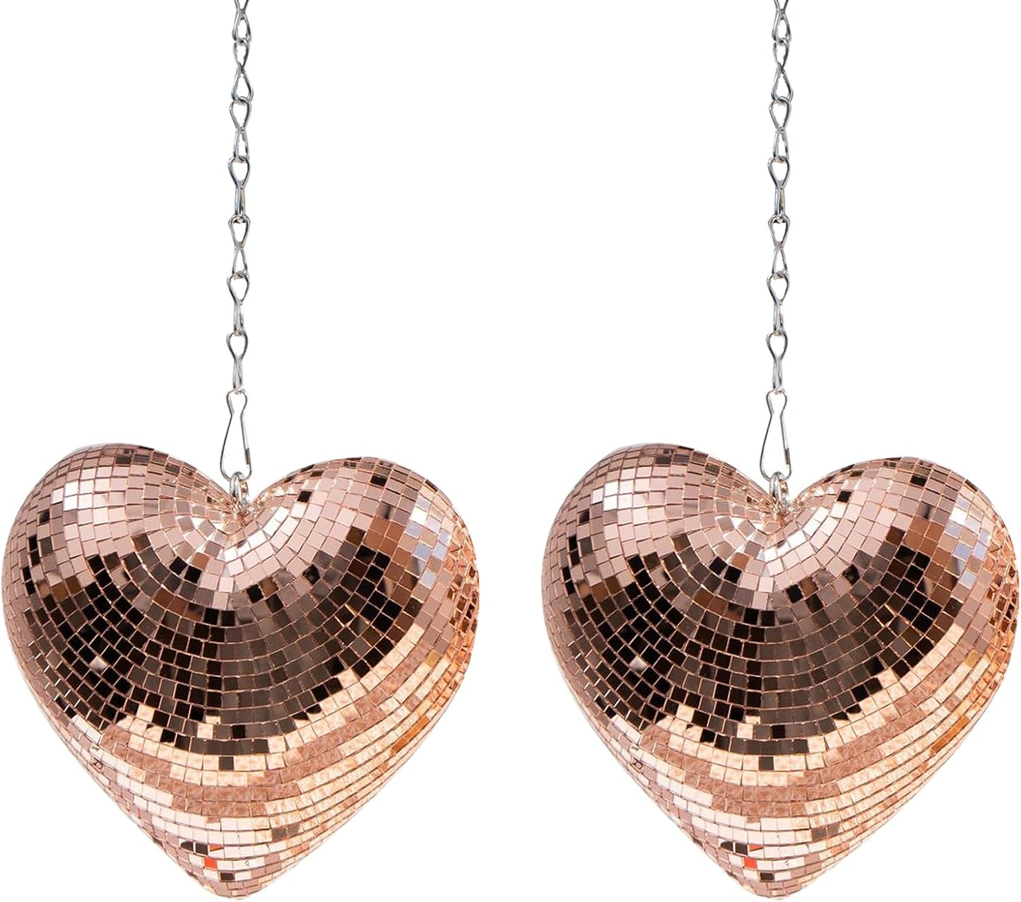 6“ Heart Shaped Disco Ball - 2 Pack Rose Gold Mirror Disco Balls with 20" Chains for Valentines Day Gift Party, Reflective Hanging Disco Decor Retro Decor for Cafe, Desk, Room, Home, Bar