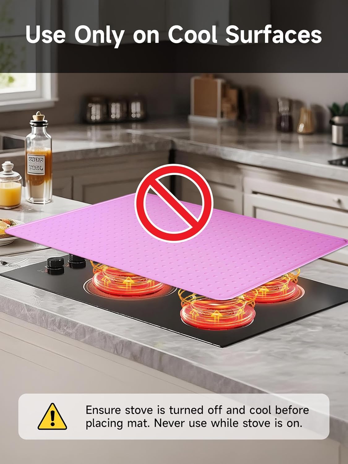 Silicone Stove Top Cover for Electric Stove, Glass Stove Top Protector, Stovetop Cover Mat for Cooktop, Flat Range Cover, Oven Top Protector, Coffee Bar Mat, 28 x 20 in, Pink
