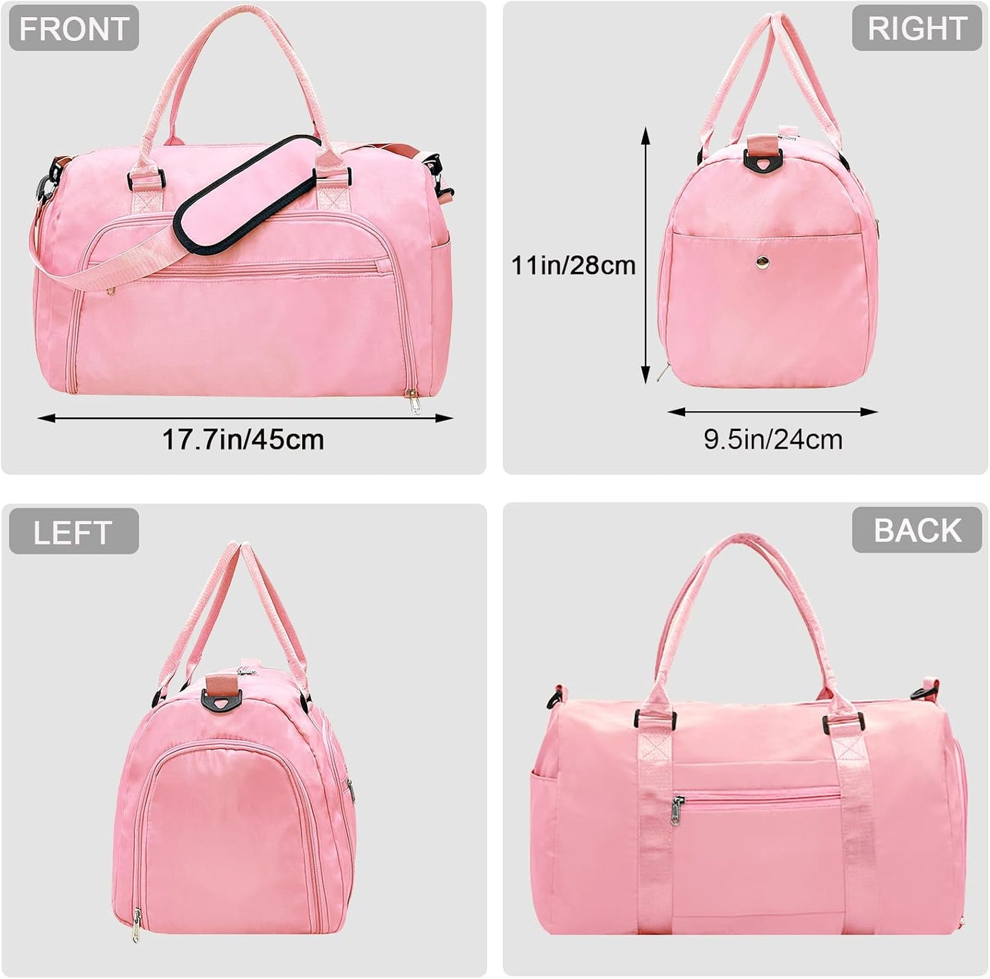 woogwin Small Gym Bag for Men & Women with Shoes & Wet Compartment Waterproof Duffle Bag for Travel Sports Workout Overnight Weekender(17.7'',Pink)