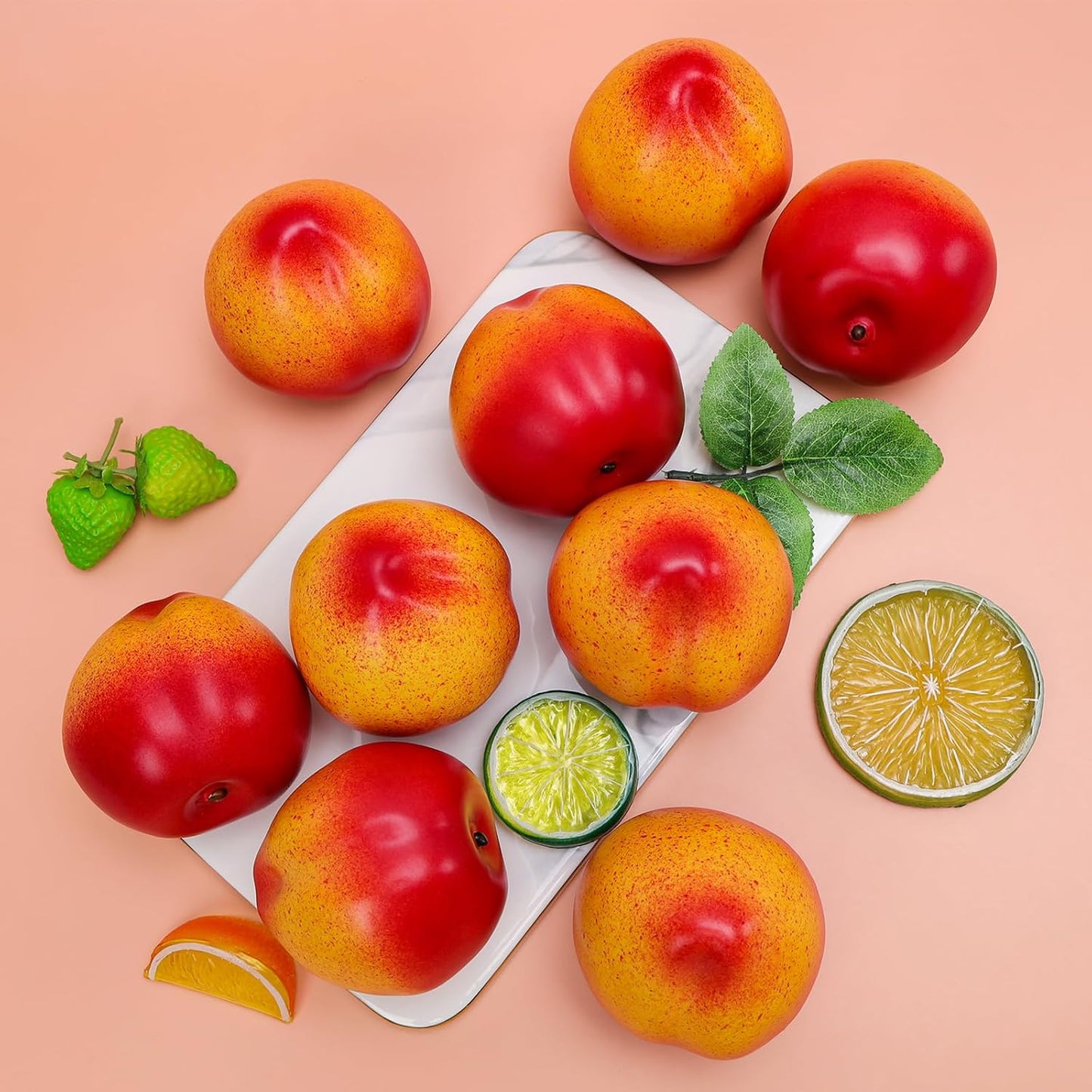 Gresorth 6pcs Artificial Peach Decoration Fake Nectarine Fruit Display Faux Lifelike Fruits Ornament Home Party Kitchen Christmas