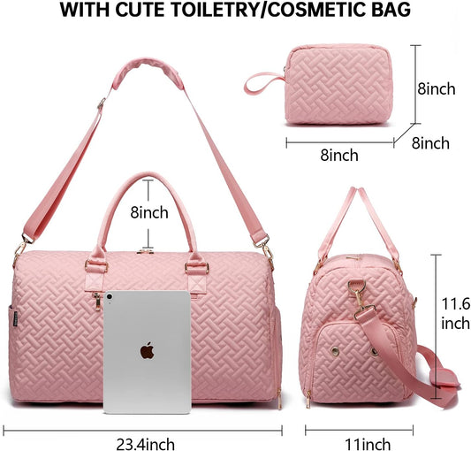 Duffle Bag for Travel, Weekender Bag with Shoe Compartment, Carry On Overnight Bag for Women with Toiletry Bag, Gym Bag with Wet Pocket, Hospital Bags for Labor and Delivery Beige