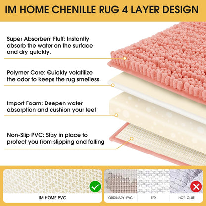 ACCUMTEK Upgrade Luxury Coral Bathroom Rug Mat 36"x24", Ultra Soft Thick Absorbent Bath Mats, Non Slip Chenille Toilet Mat for Bathroom, Bedroom, Kitchen, Shower, Tub