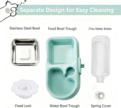 J&L VVMEET Hanging Dog Bowls, Cage Automatic Cat Food and Water Bowl Set | Gravity Pet Feeder and Waterer Set with Automatic Water Dispenser Detachable Stainless Steel Bowl for Cats Dogs Puppy Rabbit