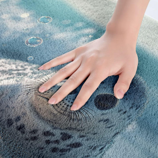Erosebridal Cute Seal Bath Mat for Bathroom Pink Floral Cute Ocean Animal Seal Door Mat for Bedroom Fresh Summer Themed Room Decor Bathroom Rug Non Slip,Beach Coastal Bubble Entrance Rug 16"x24"