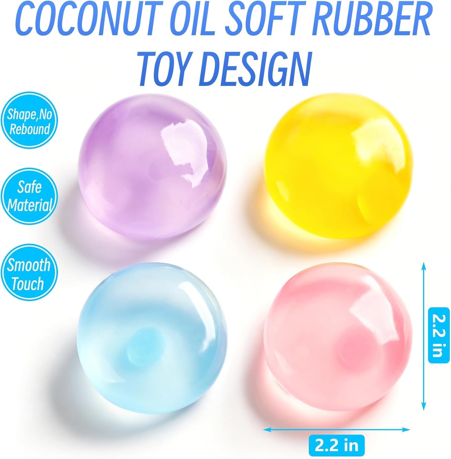 2 PCS Coconut Oil Squishy – Formable No-Rebound Stress Relief Balls, Sensory Fidget Toys for Study Work & Relaxation, Calming Desk Decor Anxiety Relief Gifts for Kids & Adults(Blue+Pink)