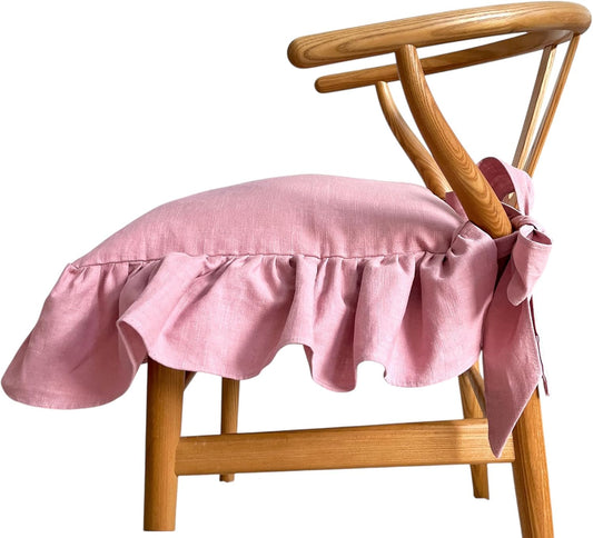 Korean Made Chair Pad 17.5'x 17.5' Slipcover Chair Cushion Cover with Ties and Ruffle Farmhouse Decor No Cushion Insert, Stocking Stuffer Gift for Mom