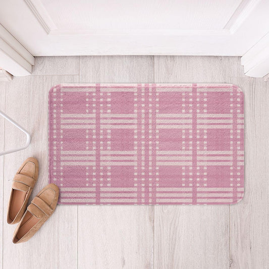 jejeloiu Plaid Bathroom Rugs Grid Checkered Bath Mats Microfiber Pink Bathroom Accessories Geometric Floor Doormats Non-Slip 16"x24" Soft