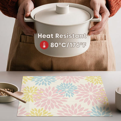 Artoid Mode Floral Vinyl Plastic Placemats Set of 4, 12x18 Inch Washable Non-Slip PVC Place Mats for Party Kitchen Dining Decor, Pink