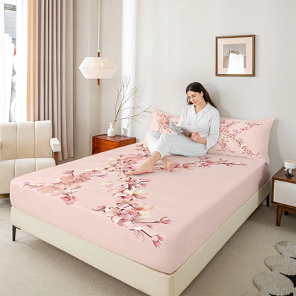 Feelyou Floral K Fitted Sheet with 2 Pillowcases Queen Size Initial Letter Bed Sheets Set 16" Deep Pocket Boys Girls Romantic Flower Bedding Teens Bedroom Decor Breathable Soft Lightweight Microfiber