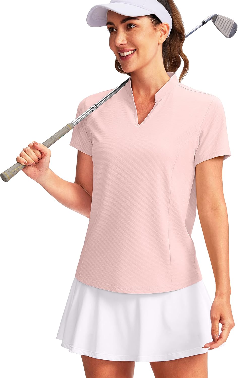 Obla Women's Golf Polo Shirt V-Neck Short Sleeve Collarless Quick Dry Tennis Running T Shirt Golf Tops for Women