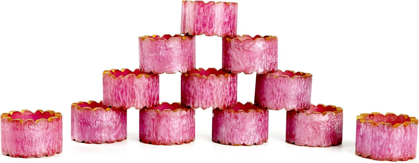 ALPHA Living HOME Napkin Rings Set of 12 - Handmade Epoxy Resin Napkin Holders | Elegant Table Decor for Dining, Weddings & Parties | Durable & Stylish Farmhouse Napkin Rings (Pink Gold)