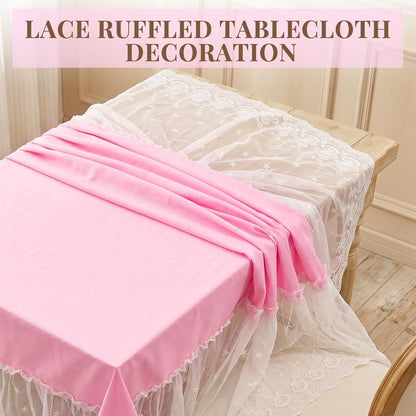 Mindsoft Pink Lace Ruffle Tablecloth 52 x 70 Inch, French Floral Edge Rectangular Table Cover, Washable Polyester Table Linen for Tea Party Baby Shower Bridal Shower Wedding Dessert Tables Decor