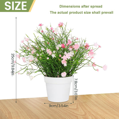 Artificial Babys Breath Potted Fake Plants with Flowers Faux Plants Indoor for Home Office Bookshelf Table Room Decor (Pink)