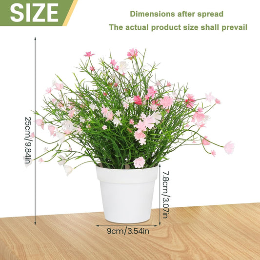 Artificial Babys Breath Potted Fake Plants with Flowers Faux Plants Indoor for Home Office Bookshelf Table Room Decor (Pink)
