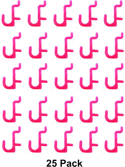 JSP Manufacturing Pegboard Hooks Non-Locking Plastic J Style Hook | Garage Tool Storage Craft Hooks Pegboard Accessories (25, Pink)